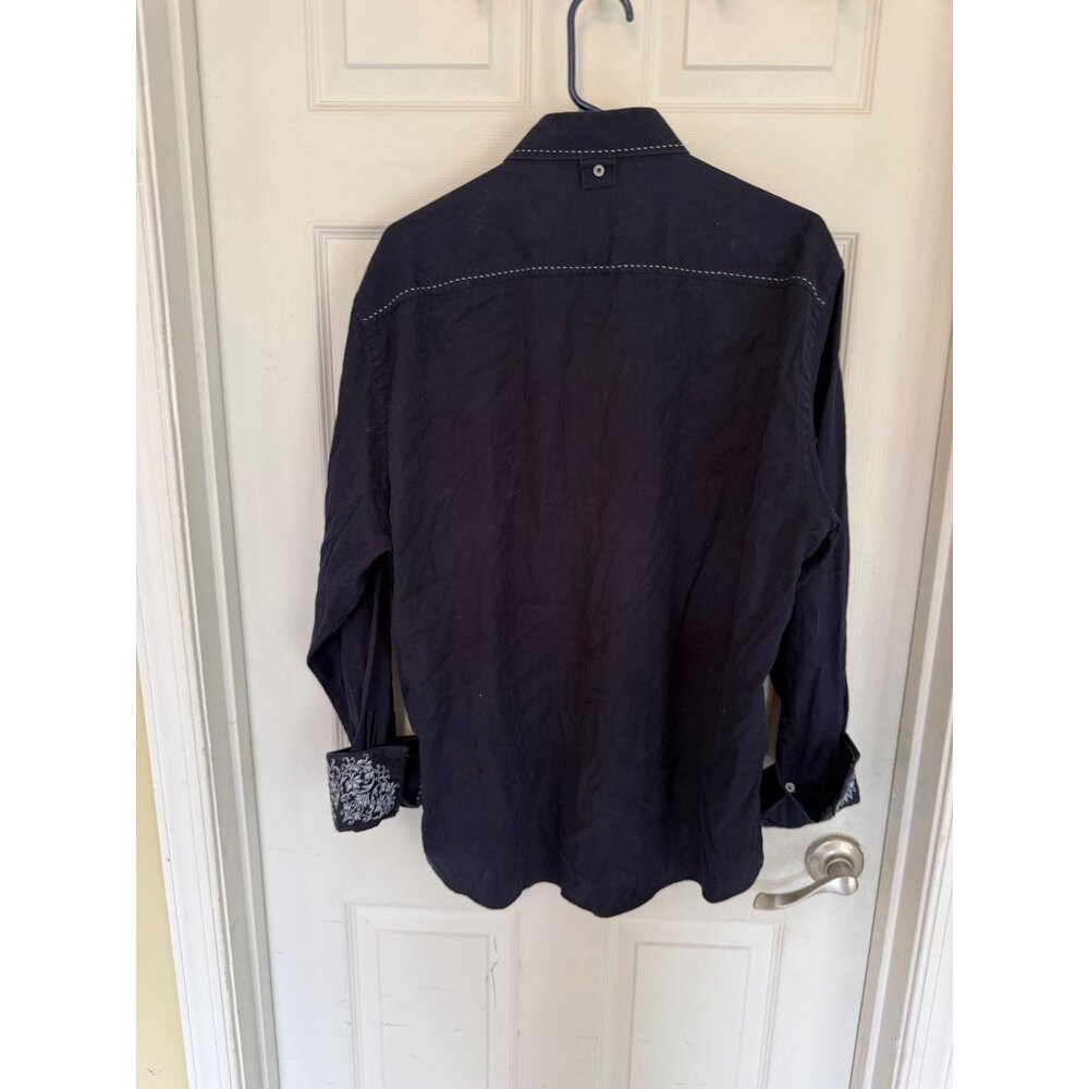 Zagiri Men's Navy Blue Embroidered Stitching Button Down Shirt Size XL - Picture 6 of 6